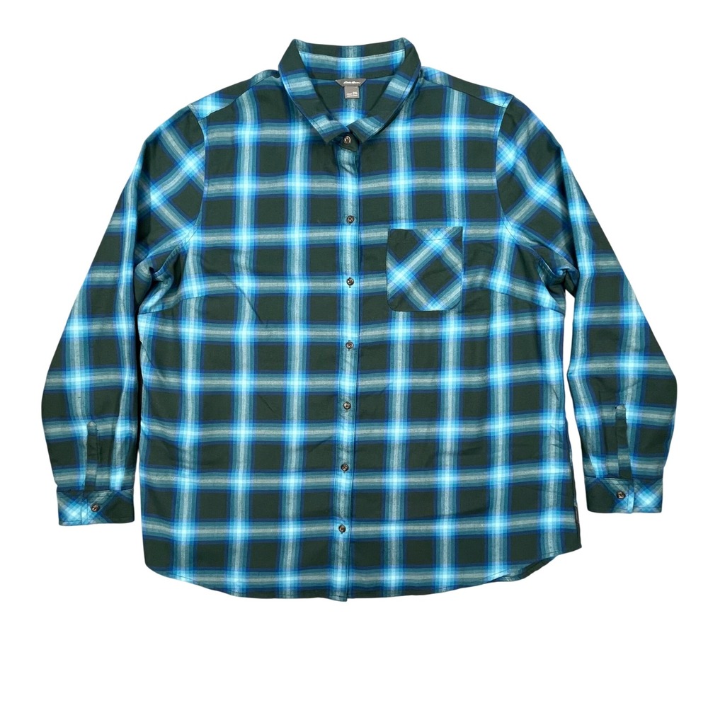 Eddie Bauer Blue Plaid Button Down Long Sleeve Shirt Womens 2XL